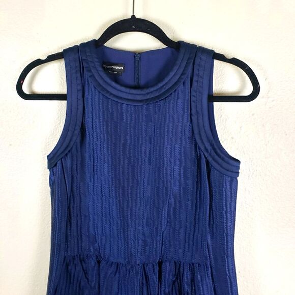Emporio armani Women's Navy Blue Textured Zip Up Designer Elegant Chic Dress XS - Picture 7 of 10